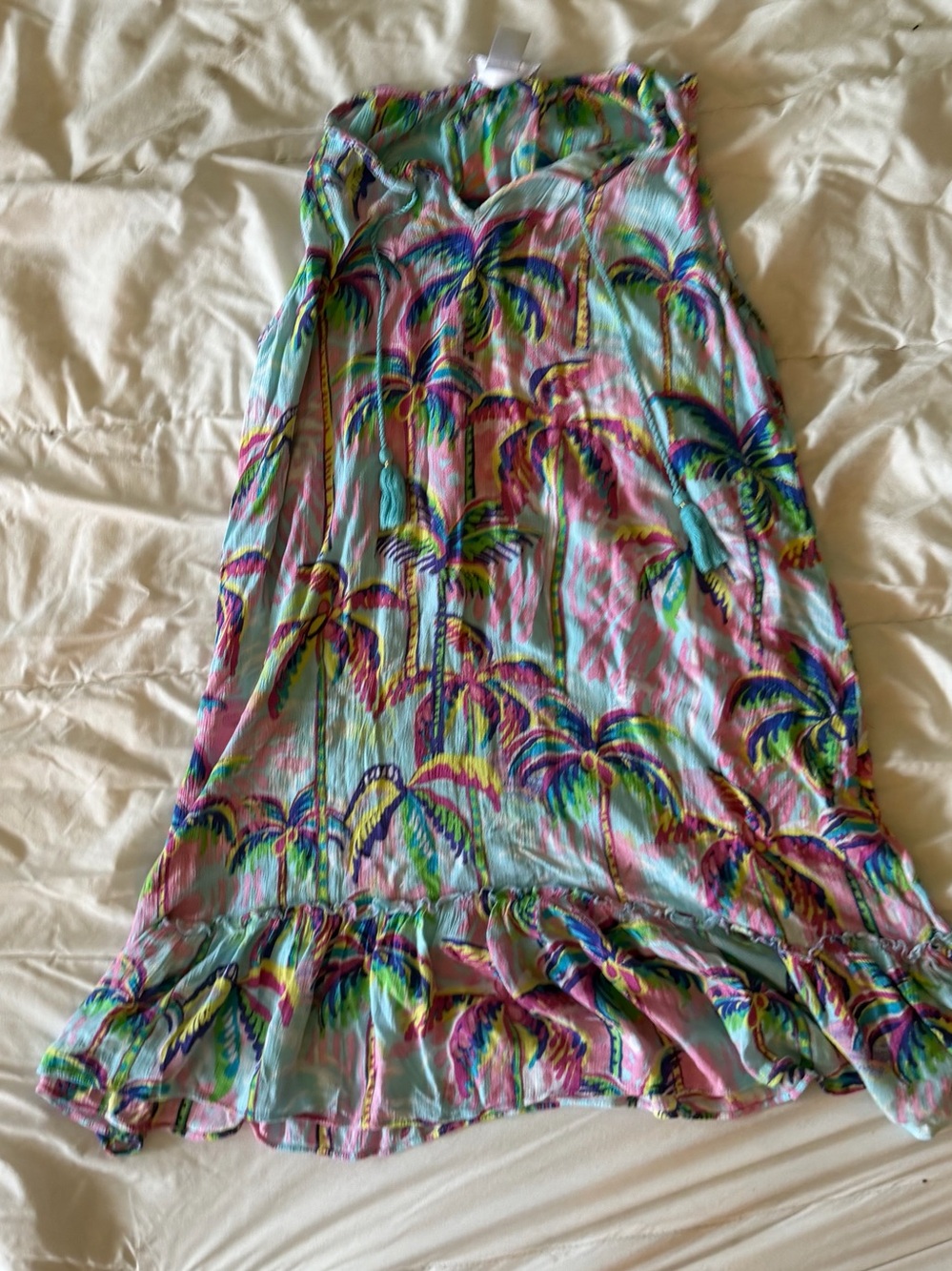 Pastel Palm Print Ruffle-Hem Maxi Dress - Multi Pastel